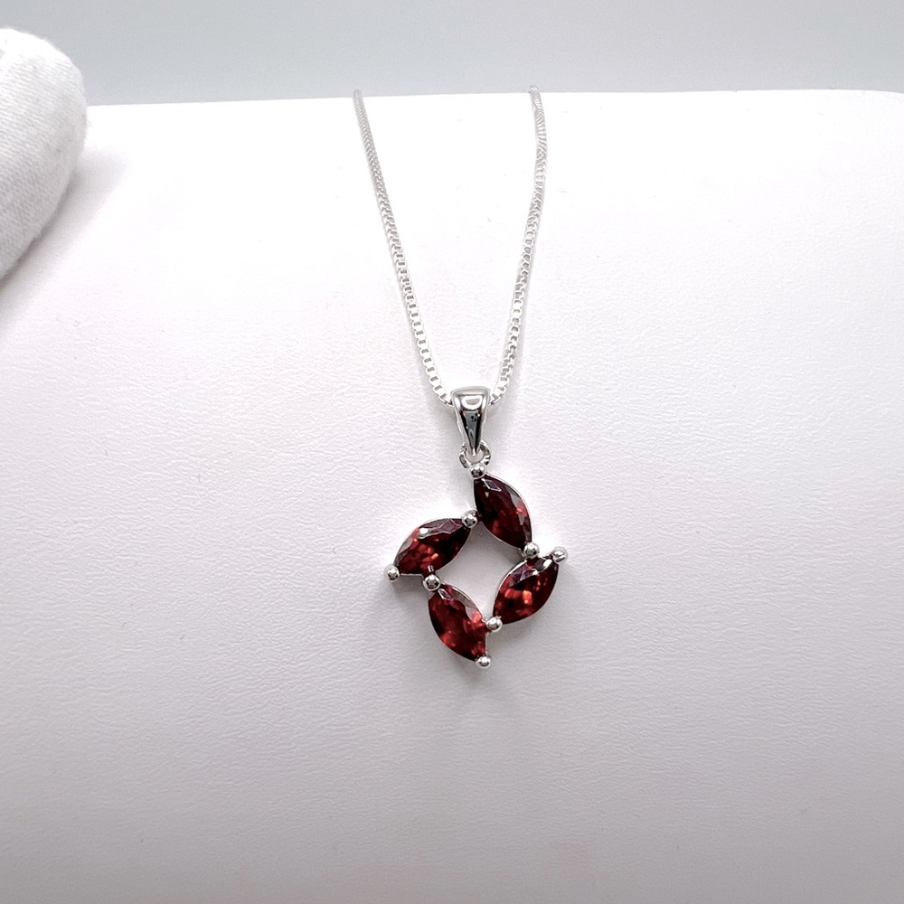 .925 Sterling Silver Marquis Garnet Cz Necklace - Picture 8 of 14